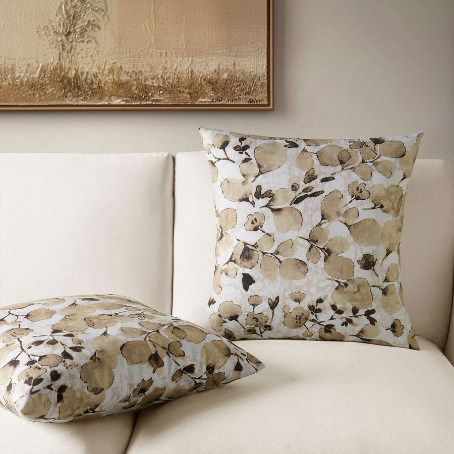 Foiliage Brown Floral Textured Printed Cotton Cushion Covers - Pair