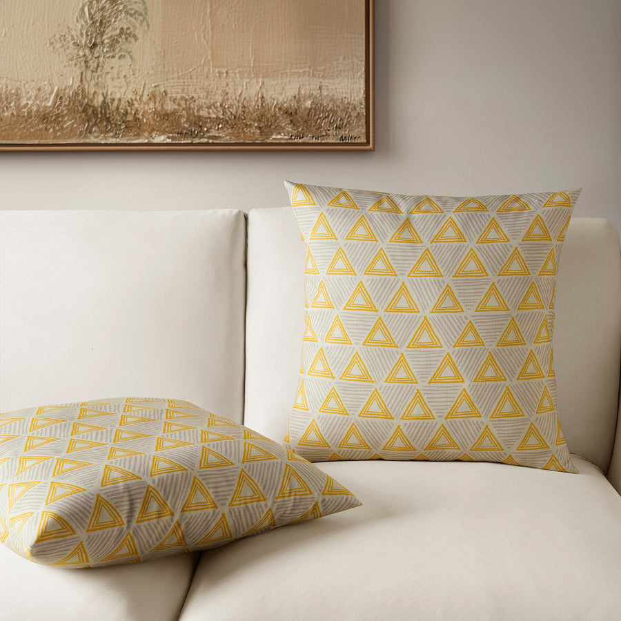 Trillian Gold Geometric Textured Printed Cotton Cushion Covers - Pair