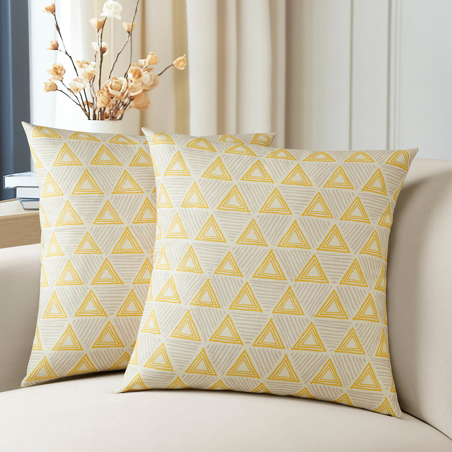 Trillian Gold Geometric Textured Printed Cotton Cushion Covers - Pair