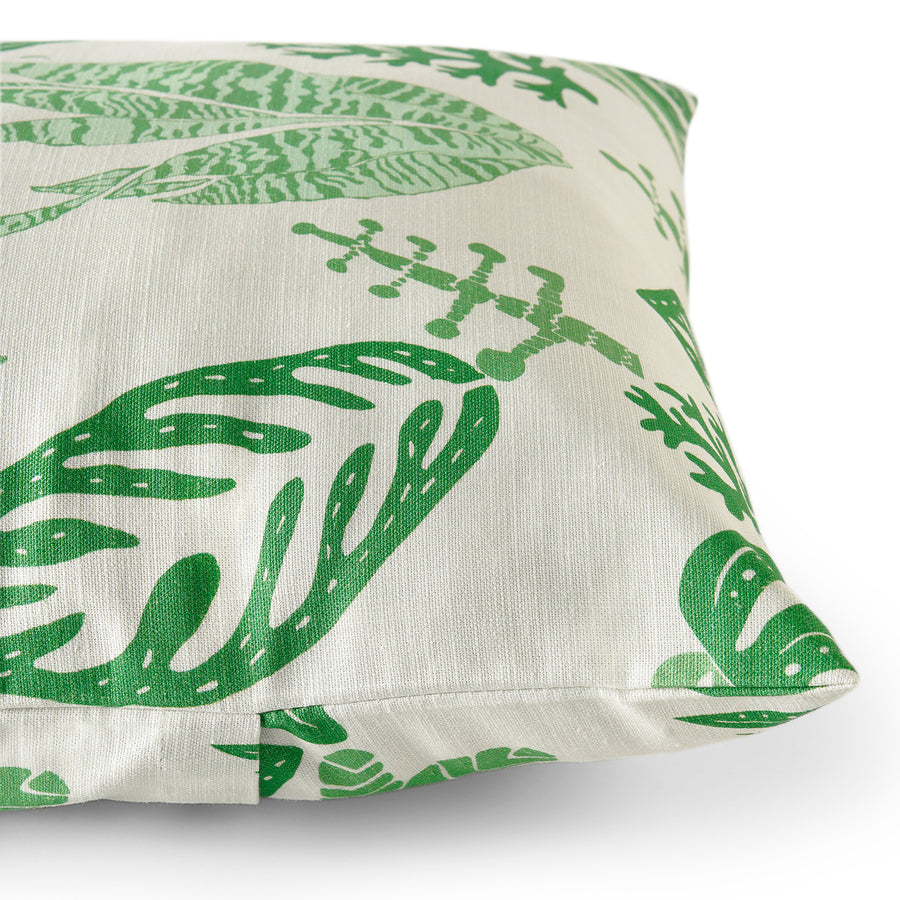 Palm Beach Green Floral Textured Printed Cotton Cushion Covers - Pair