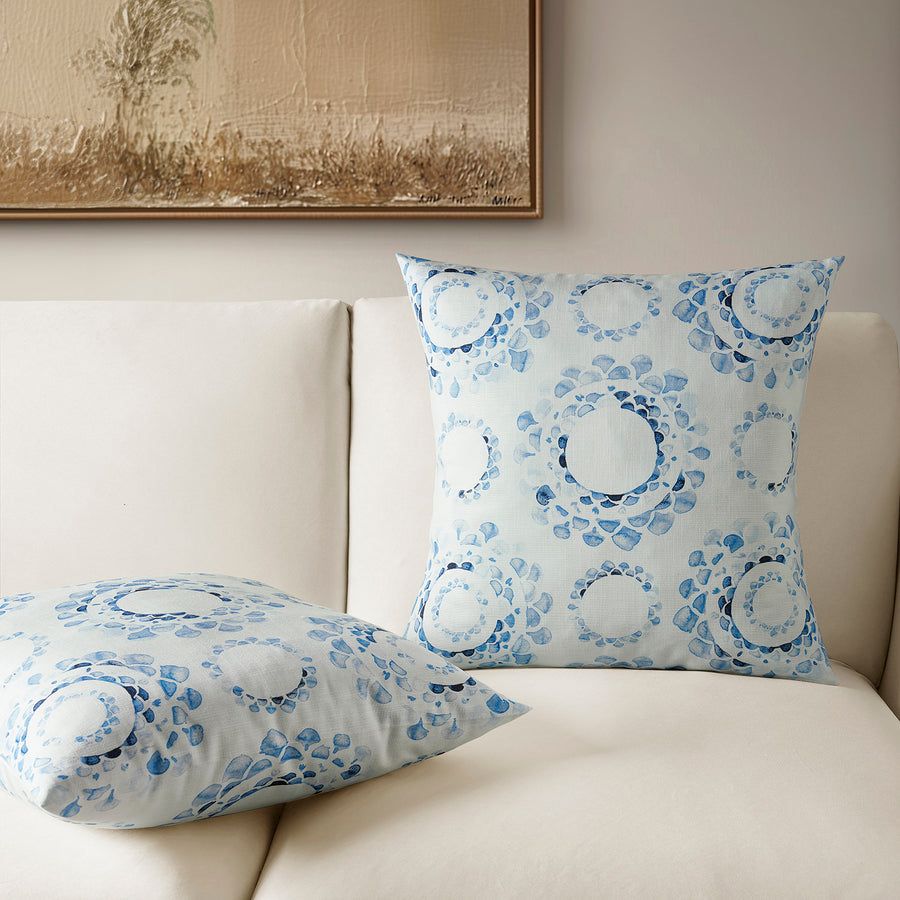 Droplets Light Blue Abstract Textured Printed Cotton Cushion Covers - Pair