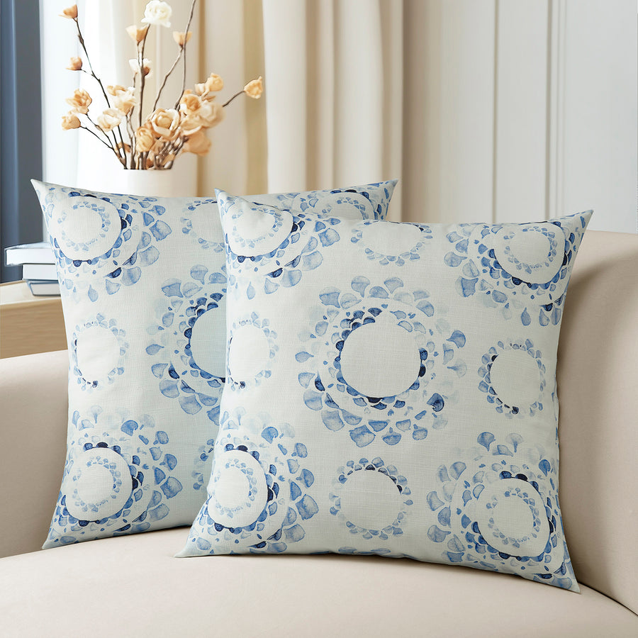 Droplets Light Blue Abstract Textured Printed Cotton Cushion Covers - Pair