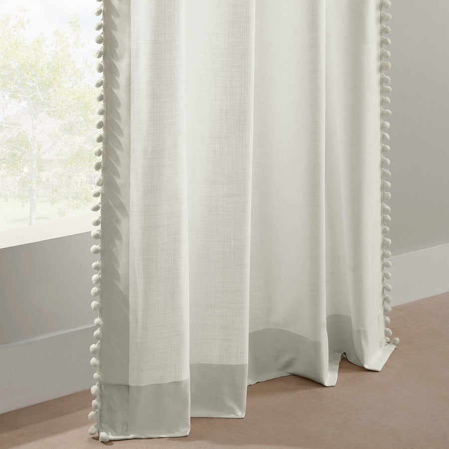 Channing White Bordered Modern Hampton Textured Cotton Light Filtering Curtain