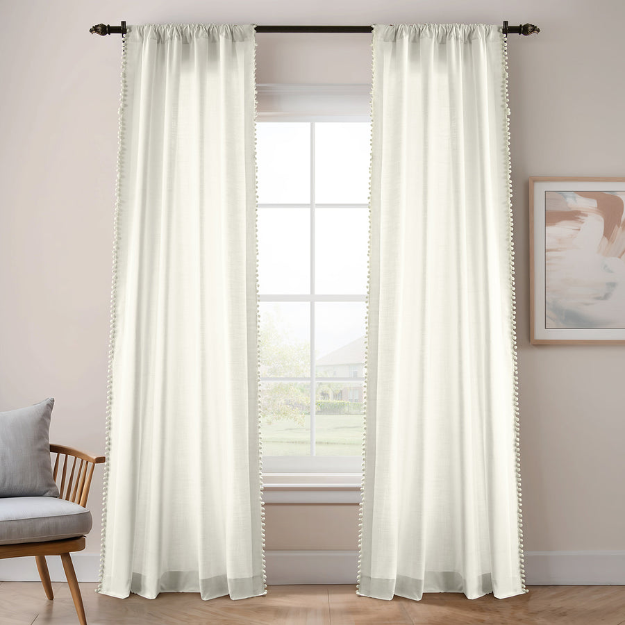 Channing White Bordered Modern Hampton Textured Cotton Light Filtering Curtain