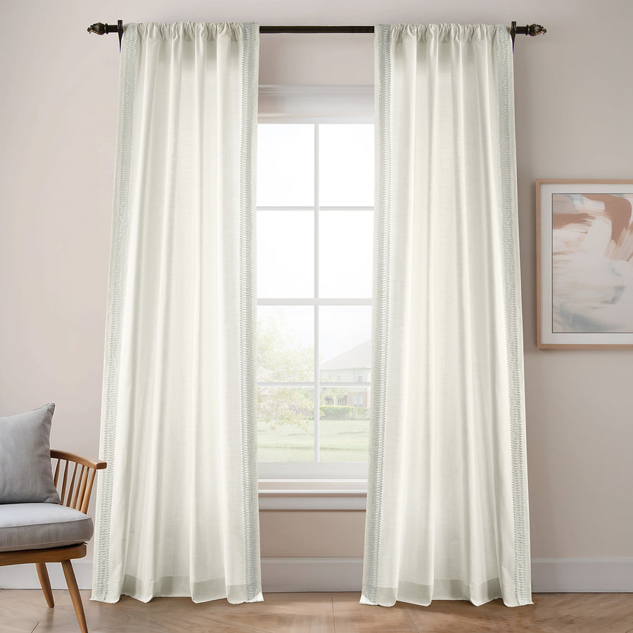 Maidstone White Bordered Modern Hampton Textured Cotton Light Filtering Curtain