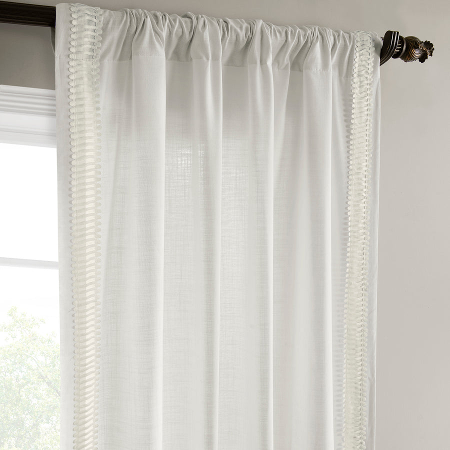 Maidstone White Bordered Modern Hampton Textured Cotton Light Filtering Curtain