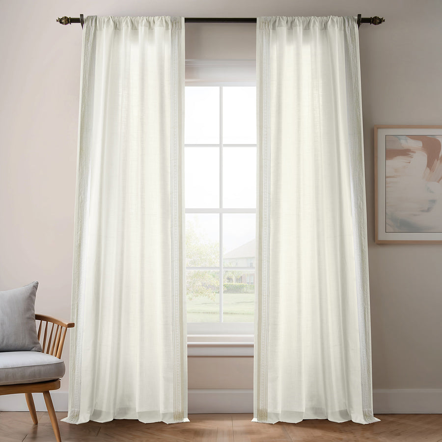 Stony Moasic White Bordered Modern Hampton Textured Cotton Light Filtering Curtain