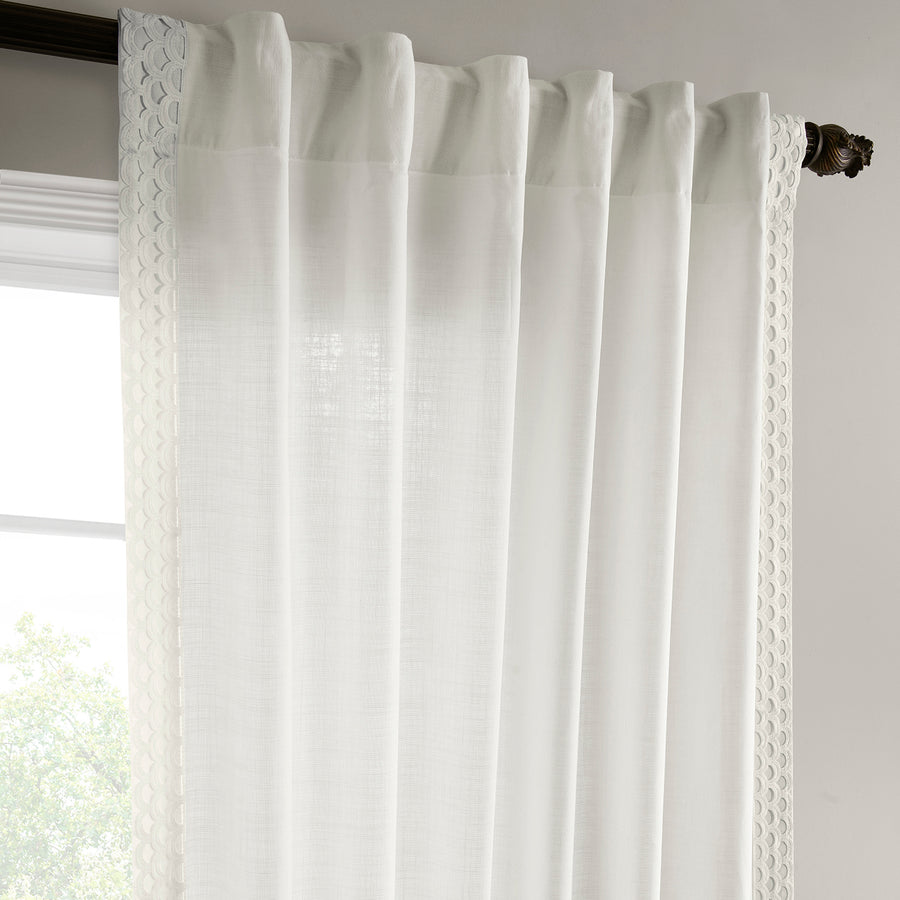 Scalloped White Bordered Modern Hampton Textured Cotton Light Filtering Curtain