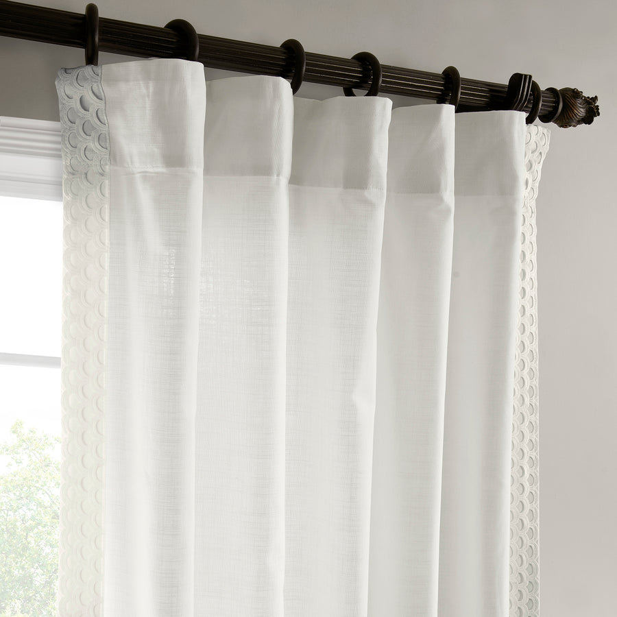 Scalloped White Bordered Modern Hampton Textured Cotton Light Filtering Curtain