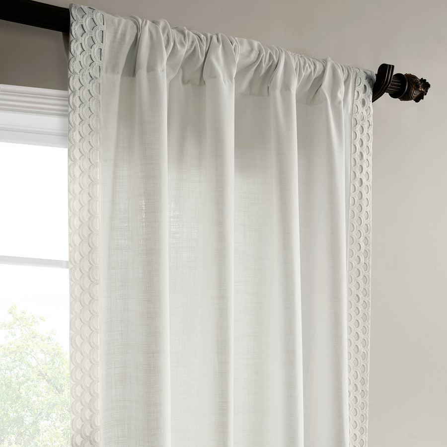 Scalloped White Bordered Modern Hampton Textured Cotton Light Filtering Curtain