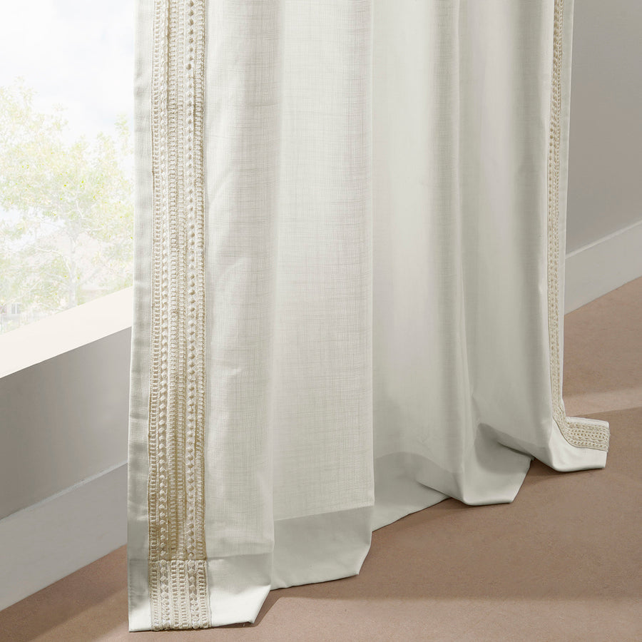 Ridge Lattice White Bordered Modern Hampton Textured Cotton Light Filtering Curtain