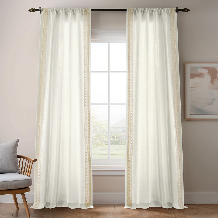 Ridge Lattice White Bordered Modern Hampton Textured Cotton Light Filtering Curtain