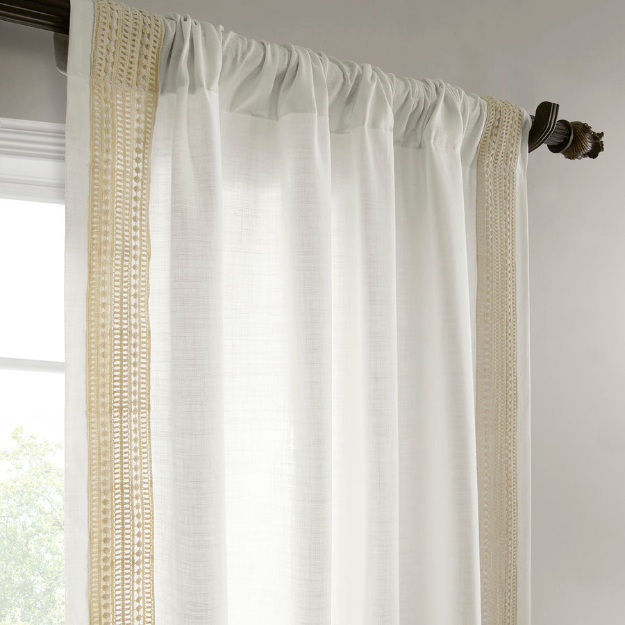 Ridge Lattice White Bordered Modern Hampton Textured Cotton Light Filtering Curtain