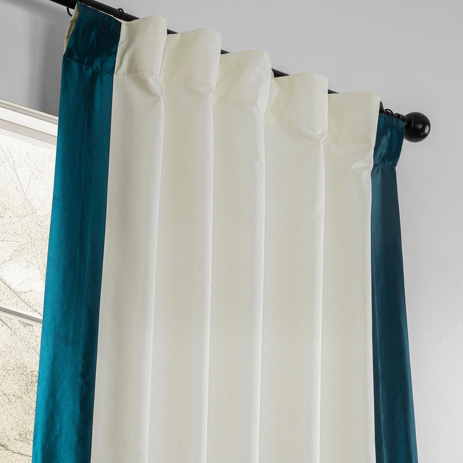 Off-White & Teal Fresh Pop Dobby Linen Light Filtering Curtain - HalfPriceDrapes.com