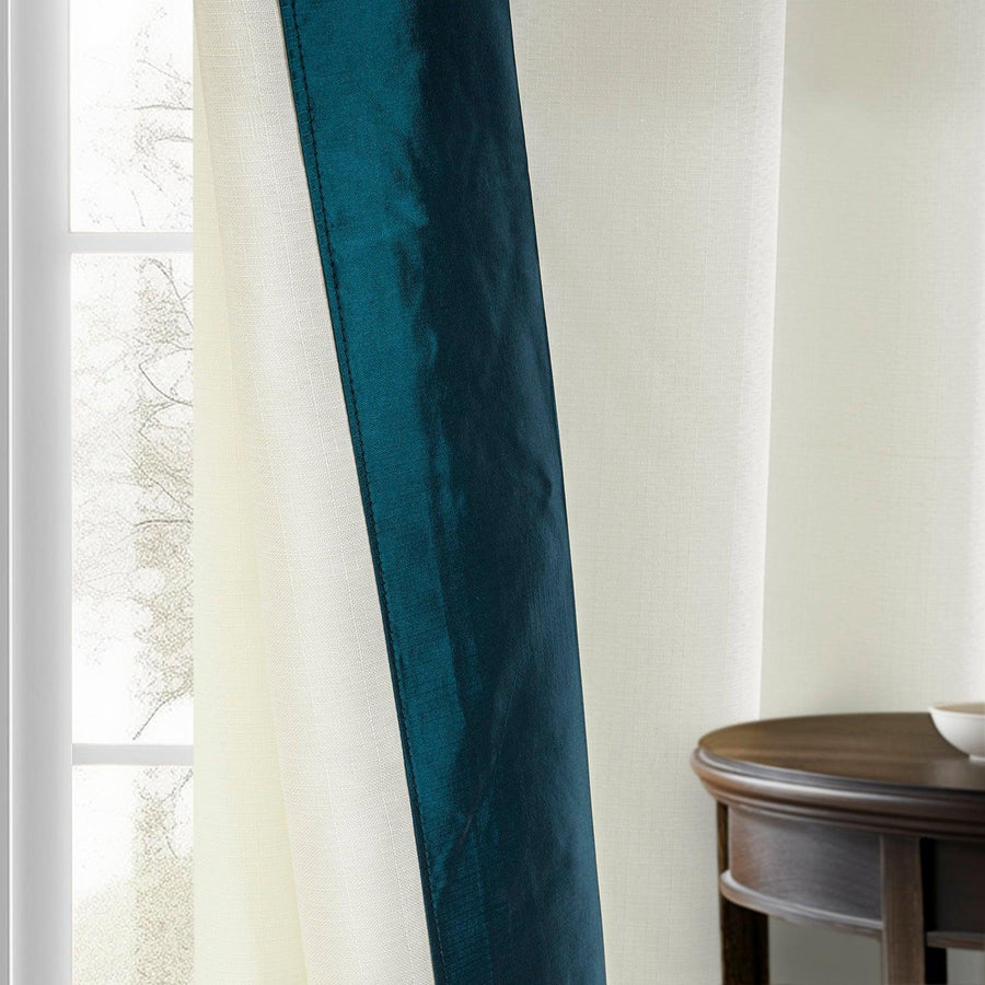 Off-White & Teal Fresh Pop Dobby Linen Light Filtering Curtain - HalfPriceDrapes.com