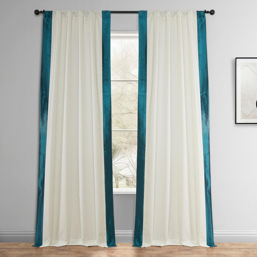 Off-White & Teal Fresh Pop Dobby Linen Light Filtering Curtain - HalfPriceDrapes.com