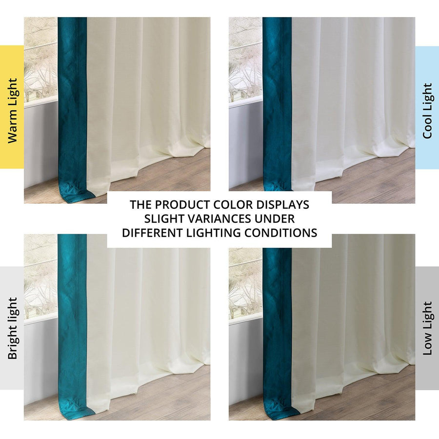 Off-White & Teal Fresh Pop Dobby Linen Light Filtering Curtain - HalfPriceDrapes.com