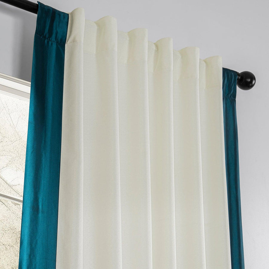 Off-White & Teal Fresh Pop Dobby Linen Light Filtering Curtain - HalfPriceDrapes.com