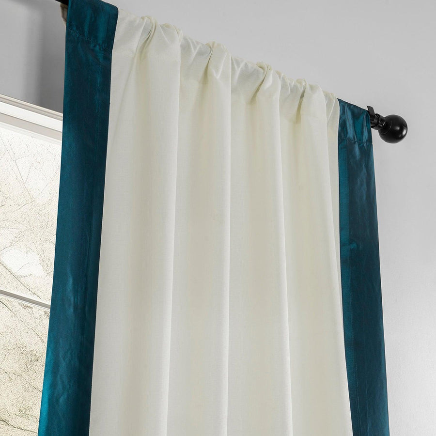 Off-White & Teal Fresh Pop Dobby Linen Light Filtering Curtain - HalfPriceDrapes.com