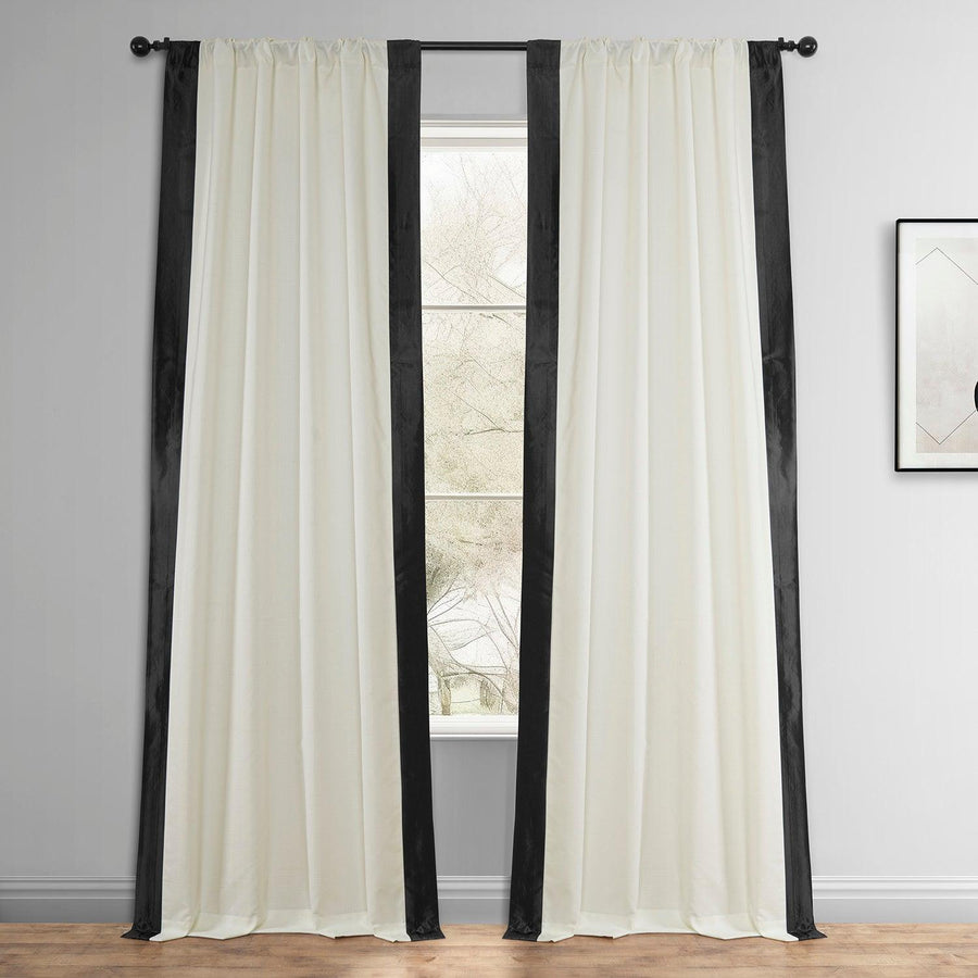 Off-White & Jet Black Fresh Pop Dobby Linen Light Filtering Curtain - HalfPriceDrapes.com