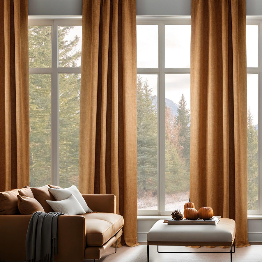 Desert Orange Textured Faux Linen Custom Curtain