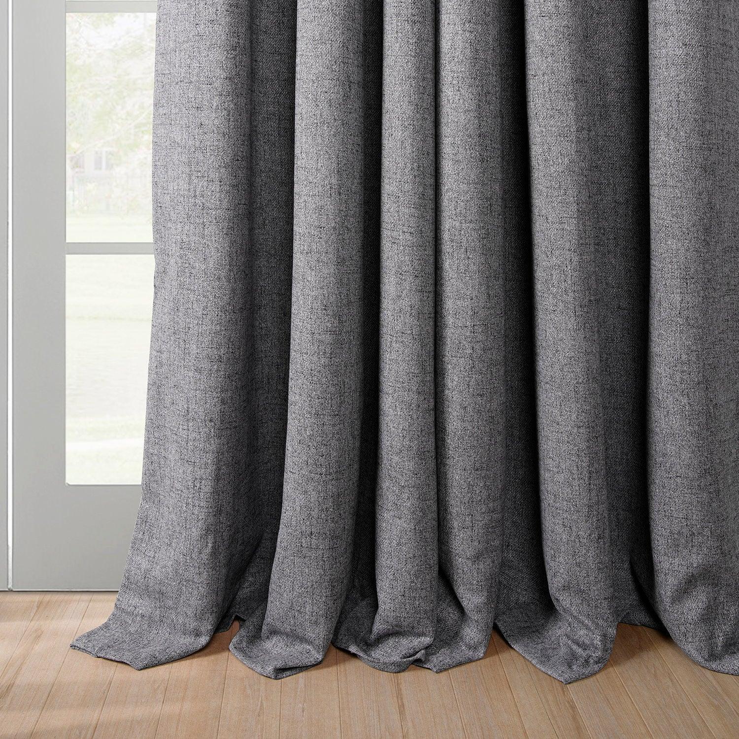 Modern Grey French Pleat Heathered Woolen Weave Room Darkening Curtain