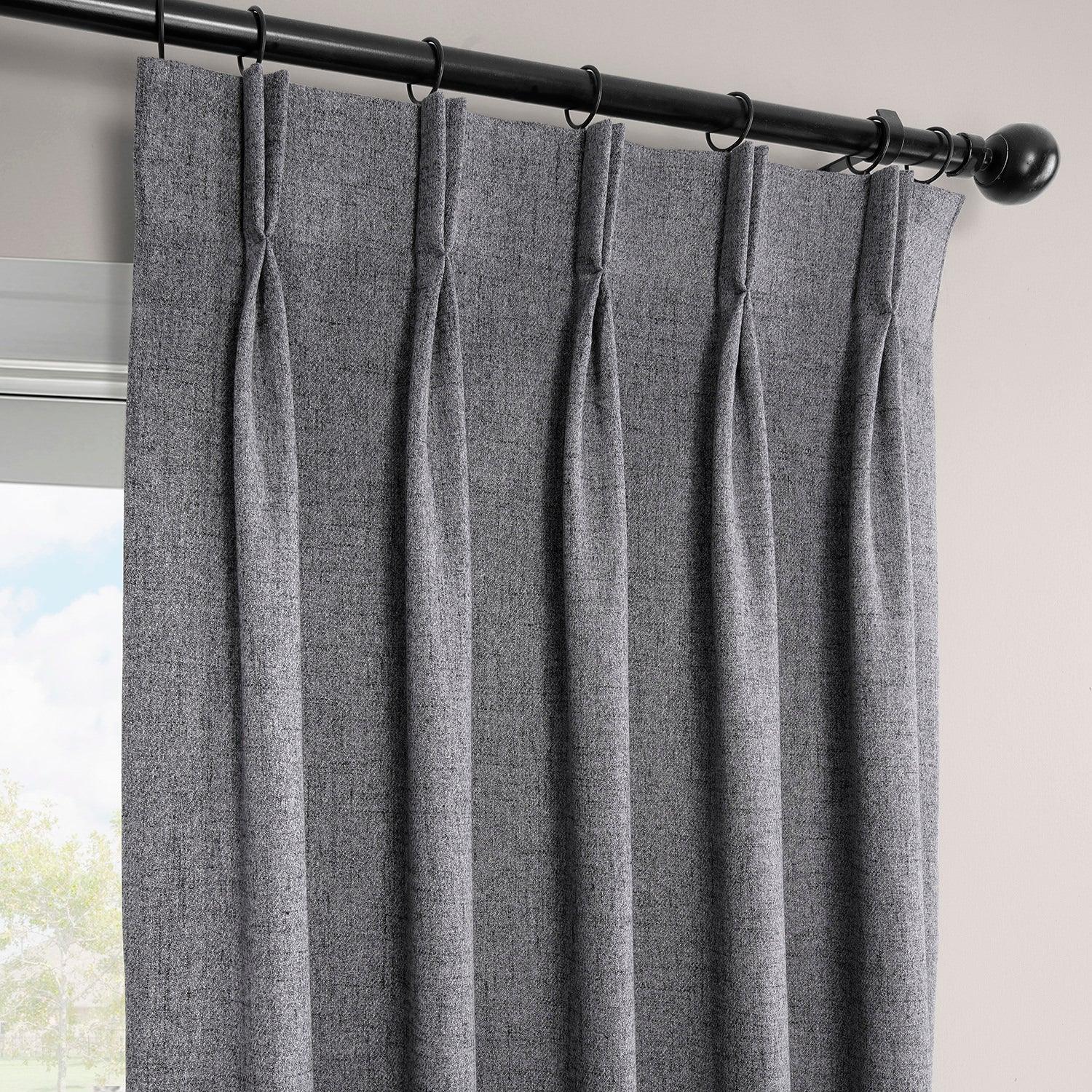 Modern Grey French Pleat Heathered Woolen Weave Room Darkening Curtain