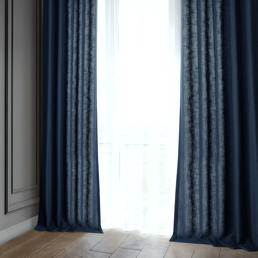 Deep Blue Classic Faux Linen Custom Curtain