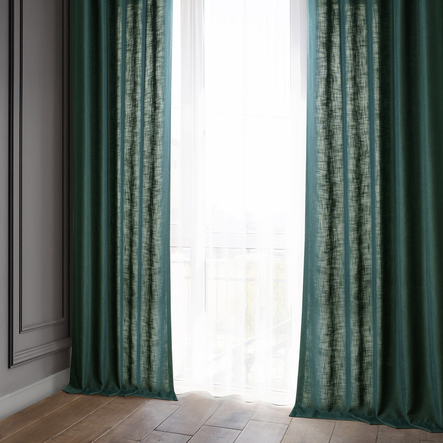 Deep Green Classic Faux Linen Custom Curtain