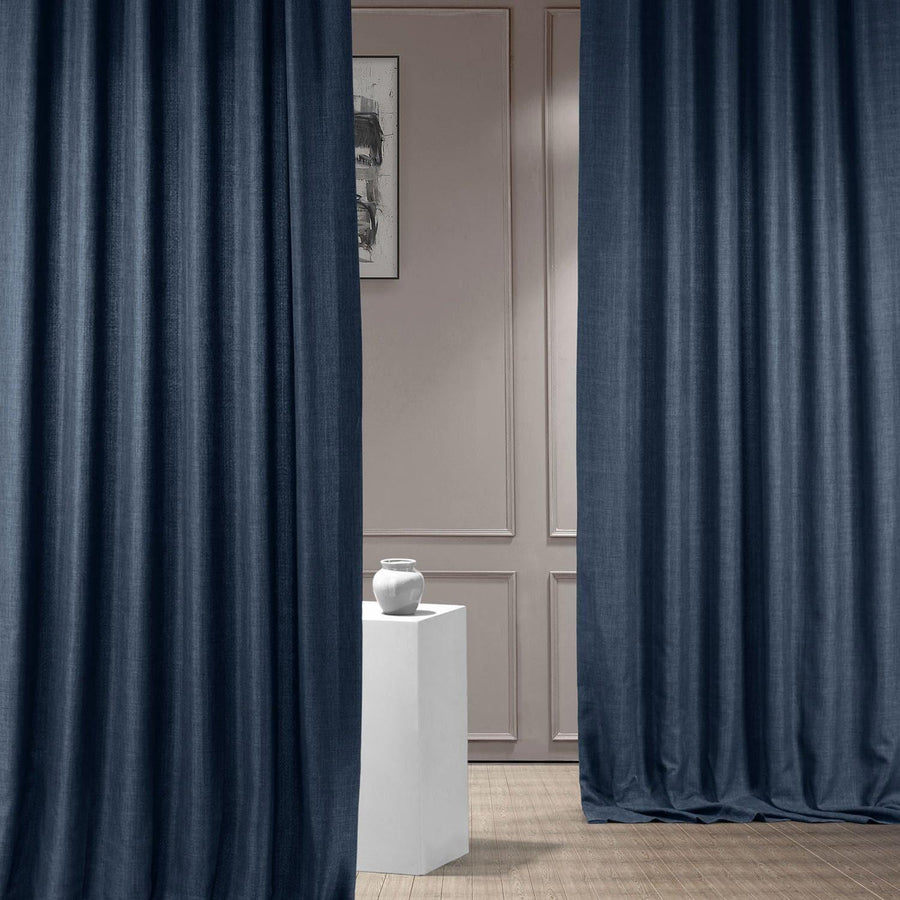 Sergeants Blue Italian Faux Linen Custom Curtain