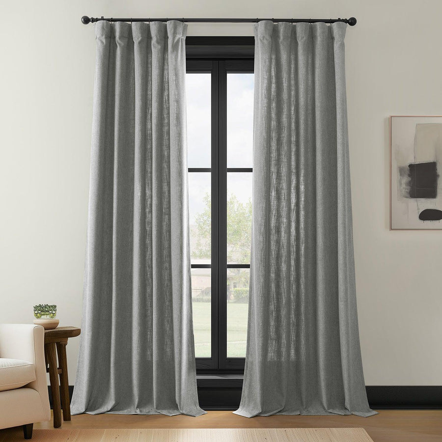 Light Grey Simply Faux Linen Light Filtering Curtain Pair (2 Panels)