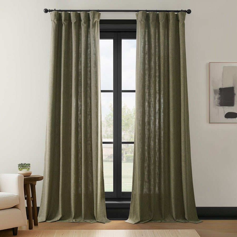 Khaki Green Simply Faux Linen Light Filtering Curtain Pair (2 Panels)