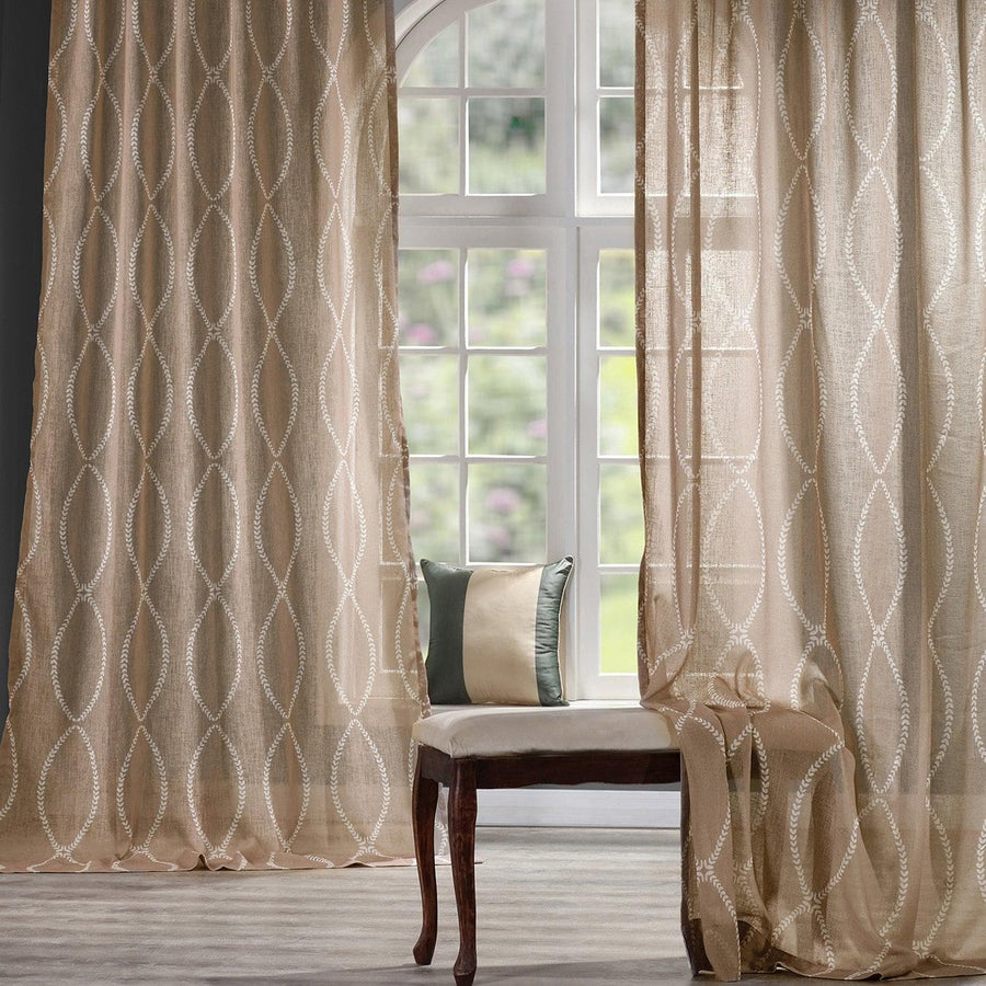 Grecian Taupe Geometric Printed Sheer Custom Curtain