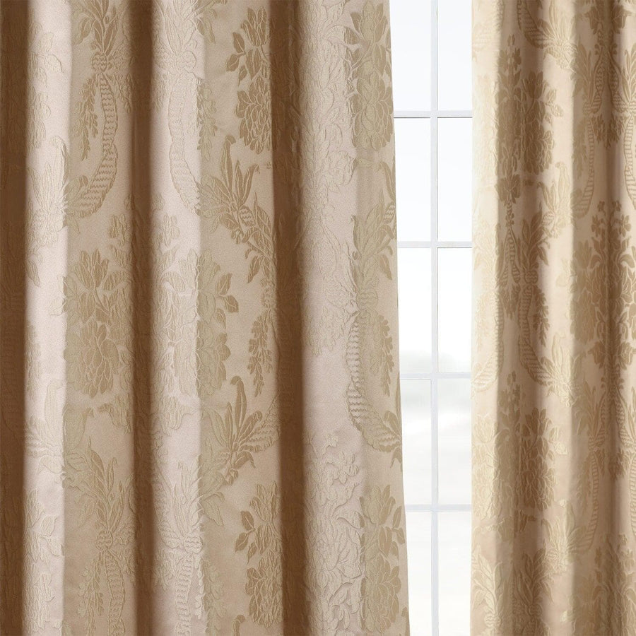 Magdelena Beige & Gold Damask Faux Silk Jacquard Custom Curtain