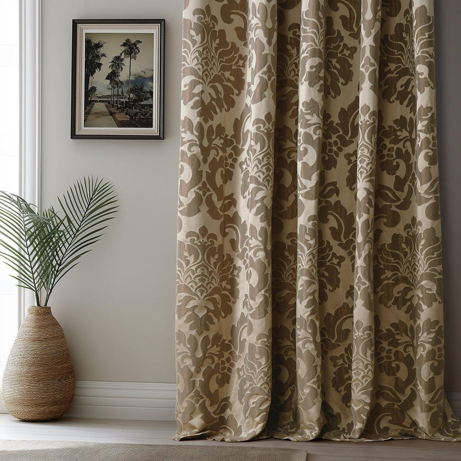 Taupe & Bronze French Pleat Faux Silk Jacquard Room Darkening Curtain - HalfPriceDrapes.com