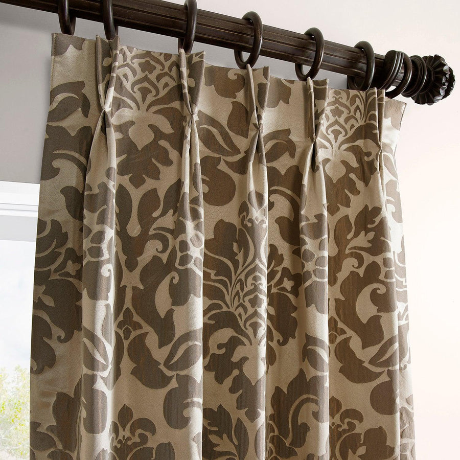 Taupe & Bronze French Pleat Faux Silk Jacquard Room Darkening Curtain - HalfPriceDrapes.com