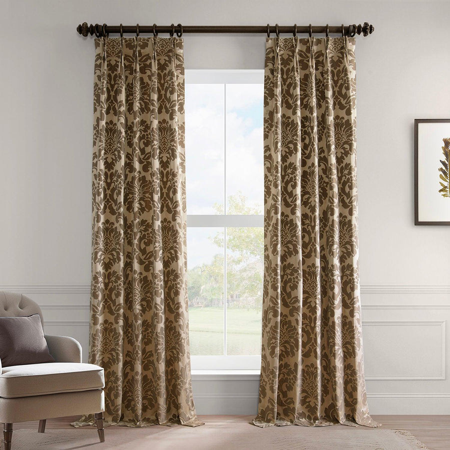 Taupe & Bronze French Pleat Faux Silk Jacquard Room Darkening Curtain - HalfPriceDrapes.com