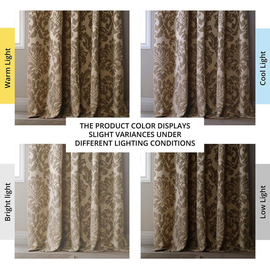 Taupe & Bronze French Pleat Faux Silk Jacquard Room Darkening Curtain - HalfPriceDrapes.com