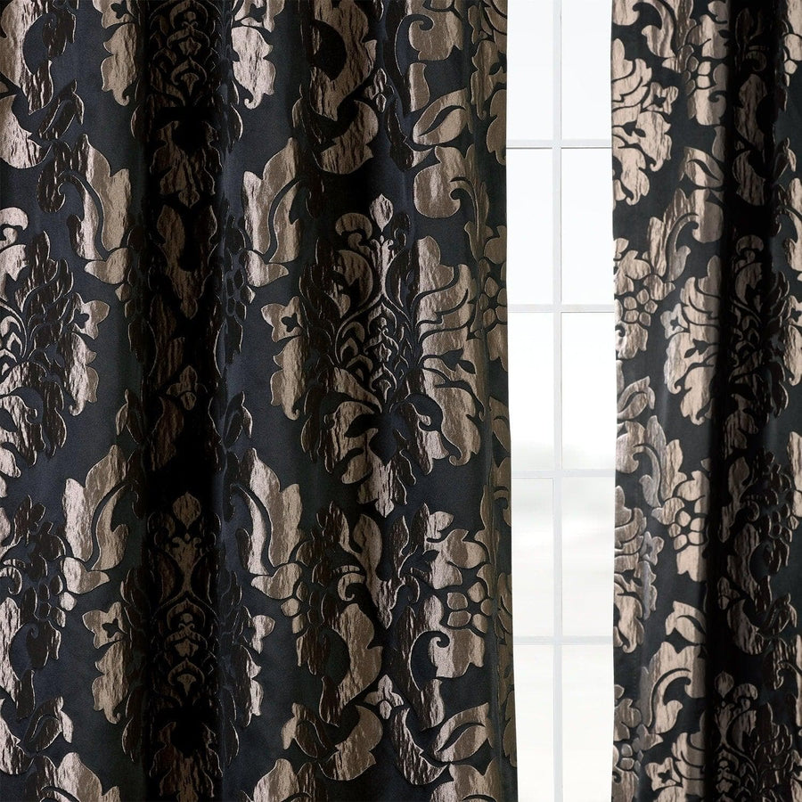 Astoria Black & Pewter Damask Faux Silk Jacquard Custom Curtain