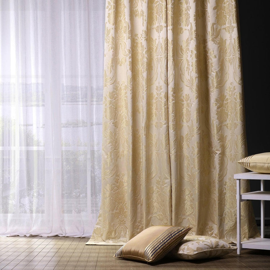 Magdelena Champagne Beige Damask Faux Silk Jacquard Custom Curtain