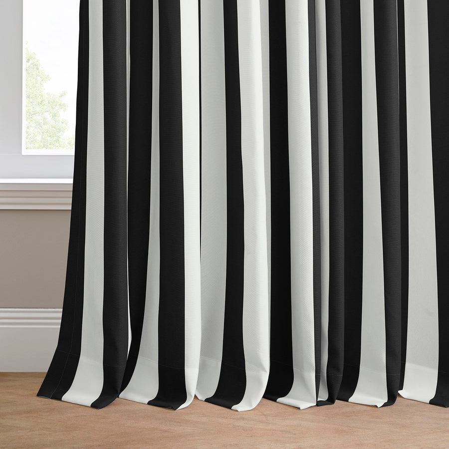 Nautical Black Striped Grommet Villanova Outdoor Curtain