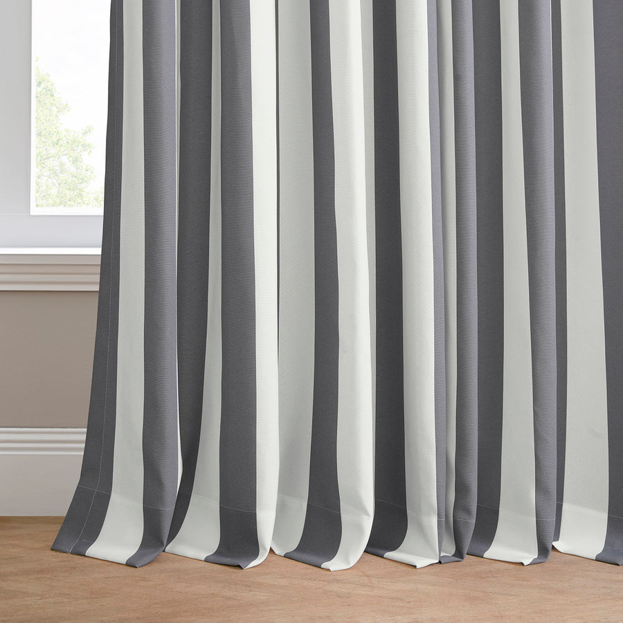 Nautical Grey Striped Grommet Villanova Outdoor Curtain