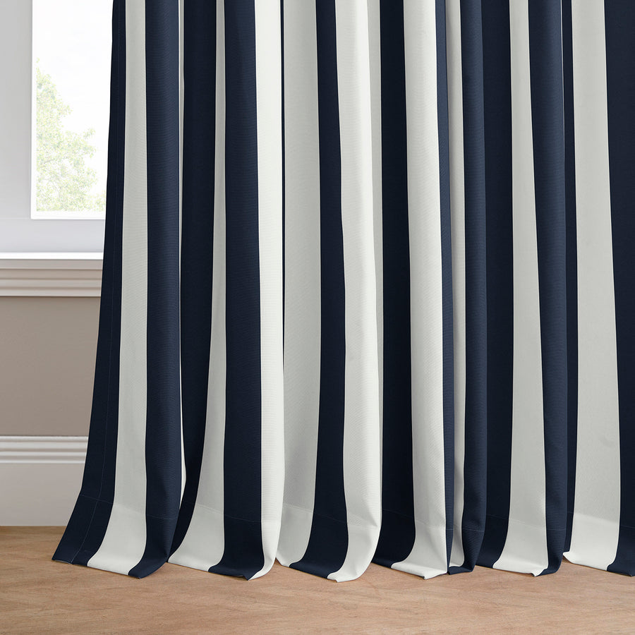 Nautical Navy Blue Striped Grommet Villanova Outdoor Curtain