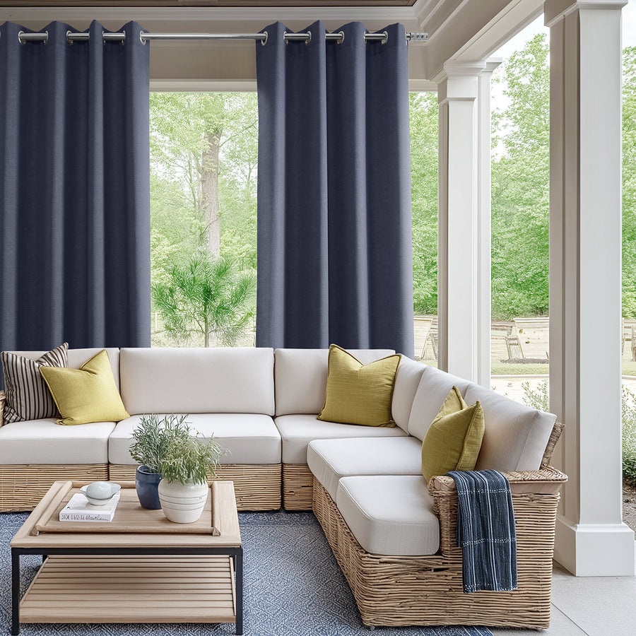 Ocean Navy Blue Grommet Villanova Outdoor Curtain