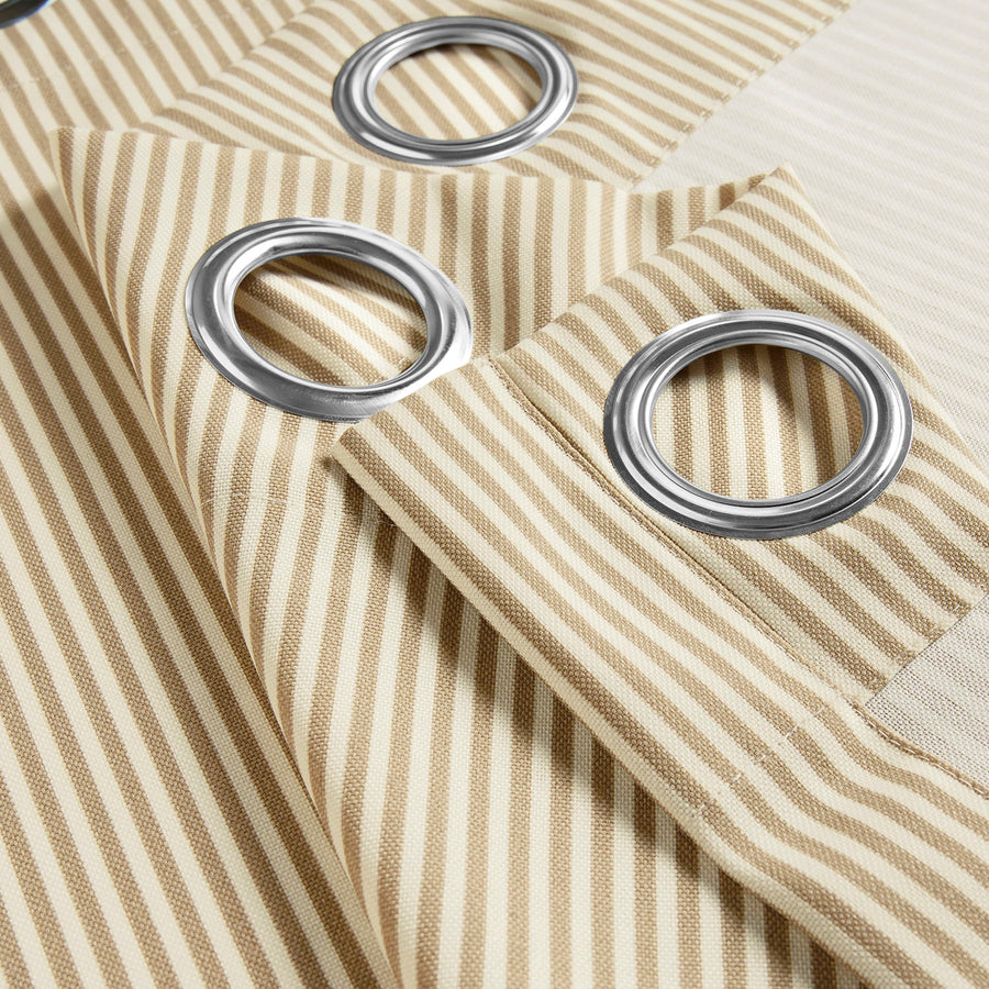 Coastal Beige Thin Striped Grommet Villanova Outdoor Curtain