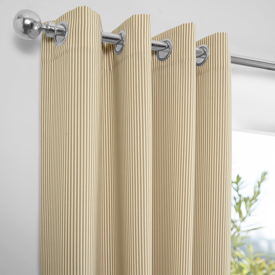 Coastal Beige Thin Striped Grommet Villanova Outdoor Curtain