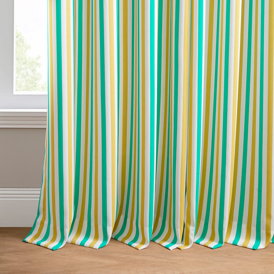 Tropical Sunrise Multi Green & Yellow Striped Grommet Villanova Outdoor Curtain