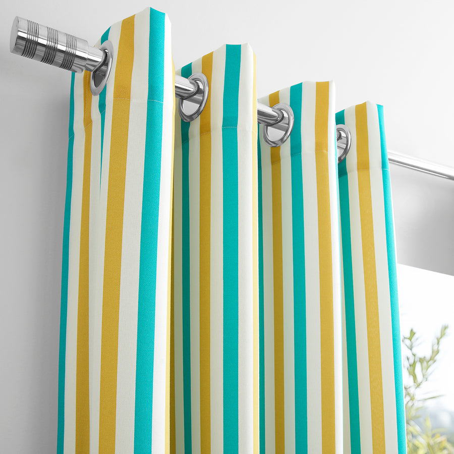 Tropical Sunrise Multi Green & Yellow Striped Grommet Villanova Outdoor Curtain