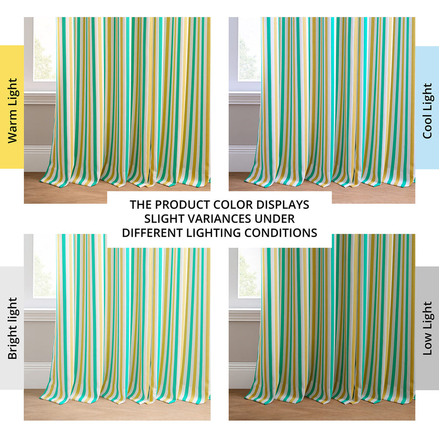 Tropical Sunrise Multi Green & Yellow Striped Grommet Villanova Outdoor Curtain