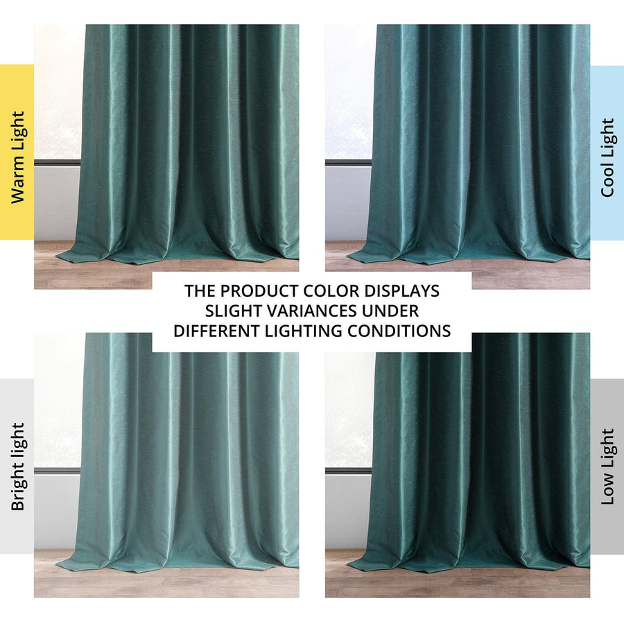 Peacock Grommet Vintage Textured Faux Dupioni Silk Blackout Curtain - HalfPriceDrapes.com